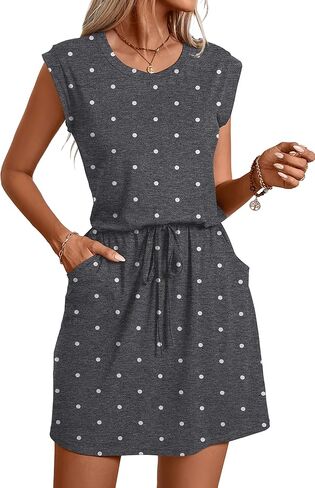 levaca Womens Tshirt Dress Trendy Cap Sleee Drawstring Casual Summer Mini Sundress with Pockets in Kuwait