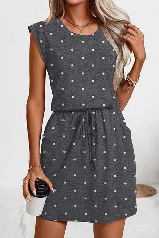levaca Womens Tshirt Dress Trendy Cap Sleee Drawstring Casual Summer Mini Sundress with Pockets in Kuwait