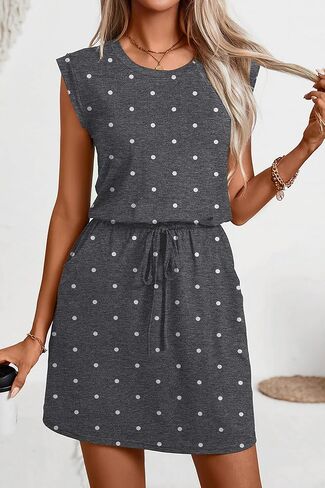 levaca Womens Tshirt Dress Trendy Cap Sleee Drawstring Casual Summer Mini Sundress with Pockets in Kuwait