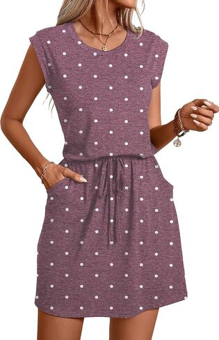 levaca Womens Tshirt Dress Trendy Cap Sleee Drawstring Casual Summer Mini Sundress with Pockets in Kuwait