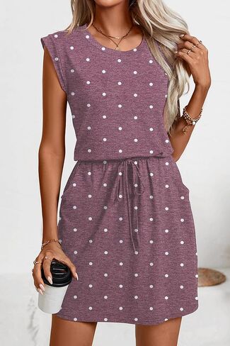 levaca Womens Tshirt Dress Trendy Cap Sleee Drawstring Casual Summer Mini Sundress with Pockets in Kuwait