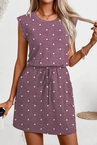 levaca Womens Tshirt Dress Trendy Cap Sleee Drawstring Casual Summer Mini Sundress with Pockets in Kuwait