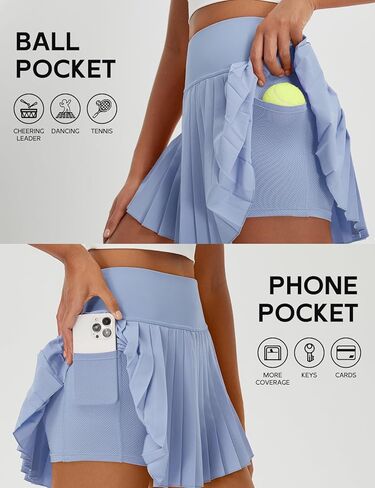 تنورة تنس نسائية مطوية من BALEAF مع شورت عالي الخصر وخفيف الوزن وتنانير رياضية للجولف وجيوب بسحاب in Kuwait