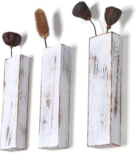 Wood Wall Planter Indoor, Farmhouse Wall Hanging Decor Pocket Planter Vase for Indoor Fake Plants Greenery,Dried Flowers, Wall Plant Holder (3, White) in Saudi Arabia