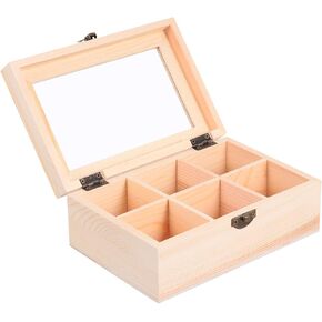 Cabilock Wooden Box with Hinged Unfinished Wood Grid Box Cosmetic Keepsake Storage Cabinet Threaded Earrings Jewelry Wooden Bracelet Compartment Container