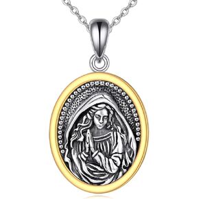AXELUNA Guadalupe Necklace Sterling Silve Virgen De Guadalupe Medal Pendant Catholic Amulet Jewelry
