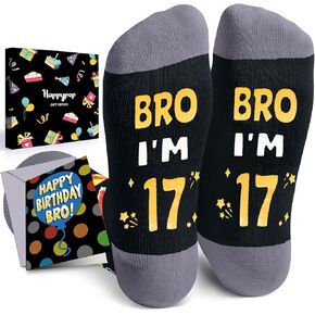 HAPPYPOP 17th Birthday Gifts Ideas for Boys - Socks for Teens Age 17, Presents for 17 Year Old Teen Boys, Birthday Gift Box with Greeting Card