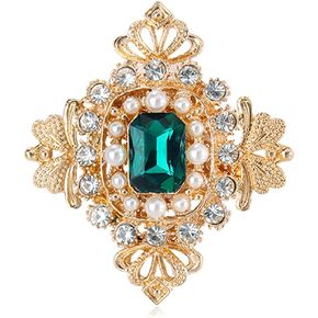 Emerald Green Rhinestone Cross Flower Brooch Pin for Women Girls Austrian Crystal Faux Pearl Floral Lapel Pins Clip Dress Suit Dance Banquet Clothes Accessories Brooches Pins Vintage 14k Goldtone Plated Palace Style Jewelry Gifts