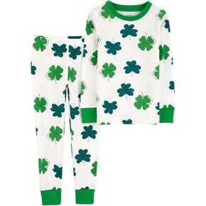 Carter's 2 Piece St. Patrick's Day Snug Fit Cotton Pajamas (Ivory/Green St. Patrick’s, 4T)