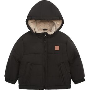 LONDON FOG Boys' Heavyweight Puffer Jacket Fleece-Lined Brushed Microfiber Winter Coat, Black