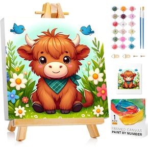 Reivworl Paint by Numbers Kit for Kids with Frame, Panda Kids Paint by Number Kits, Kids Paint by Number Kits Age 5-8 for Gifts and Home Decor (8X8Inch)