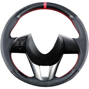 DIY Stitching Carbon Fiber Steering Wheel Cover for Mazda CX-5 2013-2016 / for Mazda 3 Mazda 6 2014-2016 / CX-3 2016 2017/15 inches Leather Interior Accessories