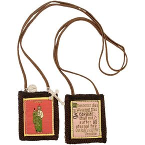 Venerare Catholic Holy Figure Saint Scapular | 100% Wool | Comes with Enrollment Papers (St. Jude (Red Background))