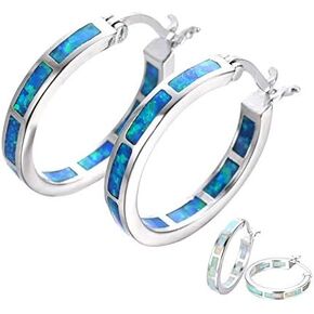 Life Stage Fire Created-Opal 925 Sterling Silver Round Hoop Dangle Earrings Women's Fashion Jewelry