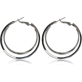 S925 Silver Plated Earrings Double Large Circle Hoop Earrings for Women Hypoallergenic Nickel Free Fashion Gift Birthday Wedding