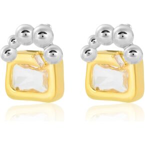 Two Tone Hoop Earrings for Women's Silver and Gold Earrings 18K Huggies Hypoallergenic Mix Material Jewelry for Teen