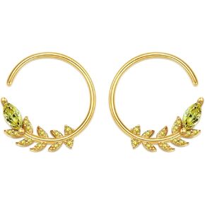 Peridot Leaf Hoop Earrings Gold Plated Marquise Peridot Leaves Earrings Bohemian Jewelry Birthday Gifts for Women