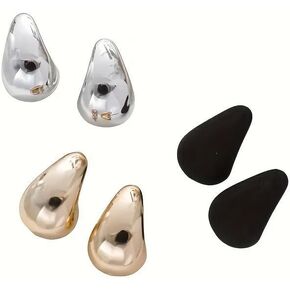 Elegant and Minimalist 3-Pair Teardrop Hoop Earrings Set for Women: Retro Punk Style, Perfect for Daily Wear and Festive Gifts