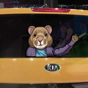 WiperTags Hamster Waving with Decal attaches to Rear Vehicle Wiper