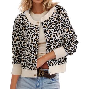 Leopard Cardigan Open Front Button Up Sweaters for Women Long Sleeve Shrug Cheetah Print Top Cropped Cardigan Jackets in Saudi Arabia