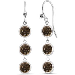 Gem Stone King 925 Sterling Silver Round Brown Smoky Quartz and White Diamond 3 Stone Earrings For Women (2.79 Cttw, Gemstone Birthstone, 1 Inch)