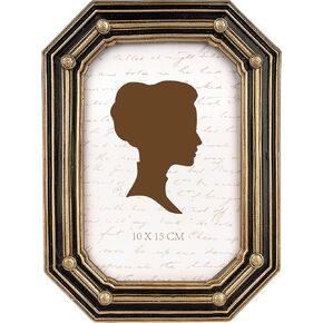 AELS 4x6 Inch Vintage Picture Frame, Elegant Antique Photo Frames with Glass Front, Photo Display, Tabletop Wall Hanging, Gift Ideas, Gold and Black Polygon