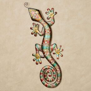 Touch of Class Southwest Gecko Metal Wall Art - Russet, Orange, Yellow, Teal - Lively Lizard for Bedroom, Living Room, Dining Room, Hallway, Office, Foyer - Desert Home Decor