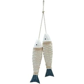 VPHQWG Ocean style Wood Fish Decor Ornament, Wall Hanging Wooden Fish Decorations for Beach Theme Lake House Decorations （2 Pack）