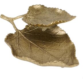 NIKKY HOME Jewelry Tray Dish, Gold Jewelry Tray Dish, Double Layer Leaf Shaped Ring Holder Jewelry Organizer, Trinket Dish Vanity Tray for Dresser Home Decor