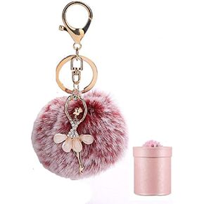 King&Pig Artificial Fur Ball Ballet Dancer Pom Pom Charm Car Keychain Handbag Key Ring Pendant