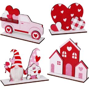 Valentines Day Decor Love Tabletop Centerpiece Signs, 4Pcs Valentines Day Deacor Wooden Table Sign, Romantic Valentines Day Decorations for the Home Table Decor Valentines Day Gifts