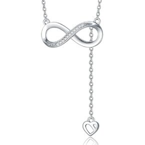 ZBA Natural Diamond Y Infinity Necklace for Women 18k Gold Plated Sterling Silver Infinity Heart Pendant Lariat Necklace Birthday Jewelry Valentine's Day Gifts for Her friend Mom Wife Daughter 18" (F-G, SI1-SI2)