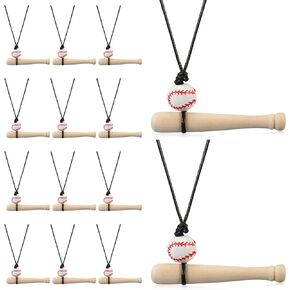 Quelay 12 Pcs Baseball Necklace with Baseball Wooden Bat Pendant Baseball Bat Necklace for Women Men Team Baseball Gift Sport Party Favors