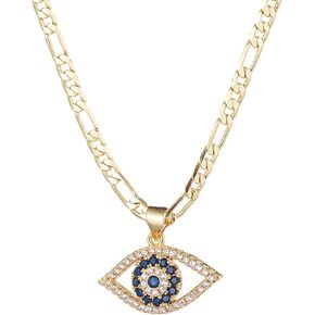 kelistom Evil Eye Necklace for Women | 14K White Gold Plated Cubic Zirconia Inlay Evil Eye Pendant Necklace | 3mm Figaro Chain Necklace 18/22 inches