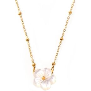 Sea Shell Flower Pendant Necklace Gold Clip Bead Chain Steel Women's Necklace on Mother's Day Birthday Anniversary Jewelry Gifts for Wife Girlfriend Mom Daughter Adjustable Chain