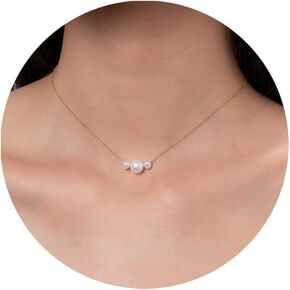 TOBENY Pearl Necklaces for Women 14k Gold Plated Handmade White Pearl Choker Necklace Dainty Small Tiny Beaded Pearl Strand Chain Necklace Delicate Single Wedding Prom Bridal Jewelry Gift