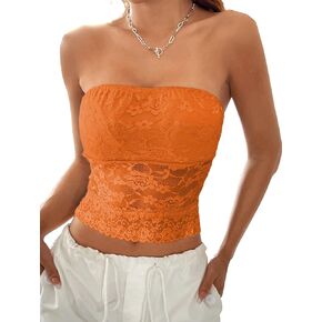 Milumia Women Lace Sheer Tube Top Strapless Scallop Hem Y2k Bandeau Going Out Crop Tops