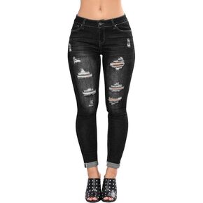 HUNGSON Women Low Waist Skinny Stretch Ripped Jeans Destroyed Denim Pants