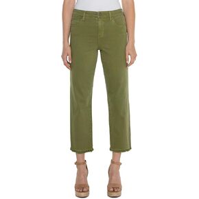 Liverpool Women's Kennedy Mid Rise Crop Straight with Fray Hem Stretch Denim
