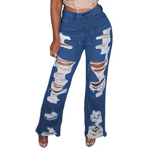 LKOUS Women's Baggy Ripped Denim Pants, Cut Out Destroyed Tassels Jeans with Pockets