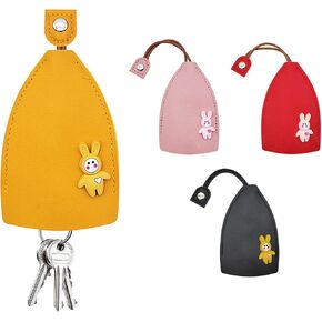 4 Pcs Key Cases, Portable Pull Out Key Sleeves Cute PU Leather Car Key Case Key Pouch with Rope and Snap-Fastener