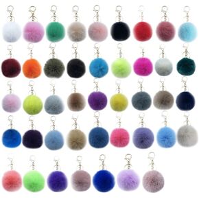 Unpafcxddyig 43 Pieces Pom Pom Keychains Artificial Rabbit Fur Ball Keychain Fluffy Pom Pom Puff Ball Key Rings,2.36in