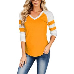 Decrum 3/4 Length Sleeve Womens Tops - Trendy Fashion V Neck Raglan Sleeve Baseball Shirts for Women