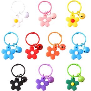 TENDYCOCO 10pcs Adorable Flower Bell Keychain Hanging Keychains Pendant Girly Key Rings