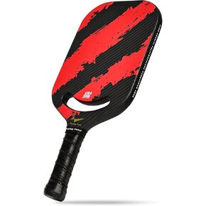 Carbon Fiber Pickleball Paddle with Aero Throat, USAPA Approved Thermoformed Pickle Ball Rackets for Power & Spin, 20mm Polypropylene Honeycomb Core, 3K Textured Carbon Grit Surface, Red