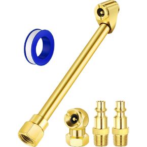 5-Pack Dual Head Air Chuck Kit, 1/4 Inch FNPT Closed Ball Tire Chuck with 360° Swivel Quick Plug, 2-Way Connection Tire Air Fill Kit for Tire Inflator Gauge & Air Compressor Accessories