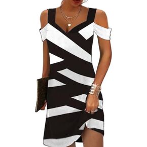 SAUKOLE Womens Sexy Cold Shoulder Dresses Summer Casual Dress Loose Fit Knee Length Dress