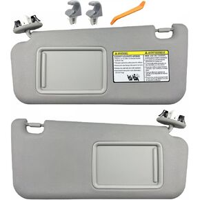 Pair of Left and Right Sun Visor with Retainers for Toyota RAV4 2006-2012 with Light Sunroof Windshield Sunshade Replacement (Gray Color)