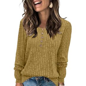 DB MOON Womens Lightweight Sweaters 2024 Long Sleeve Henley Shirt Fall Casual Crewneck Tunic Tops