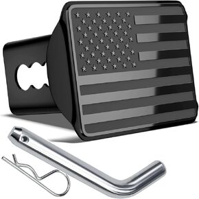 Heavy American Flag Metal Trailer Hitch Cover for 2 Inch Receivers (with Trailer Hitch Pin & Clip),Black